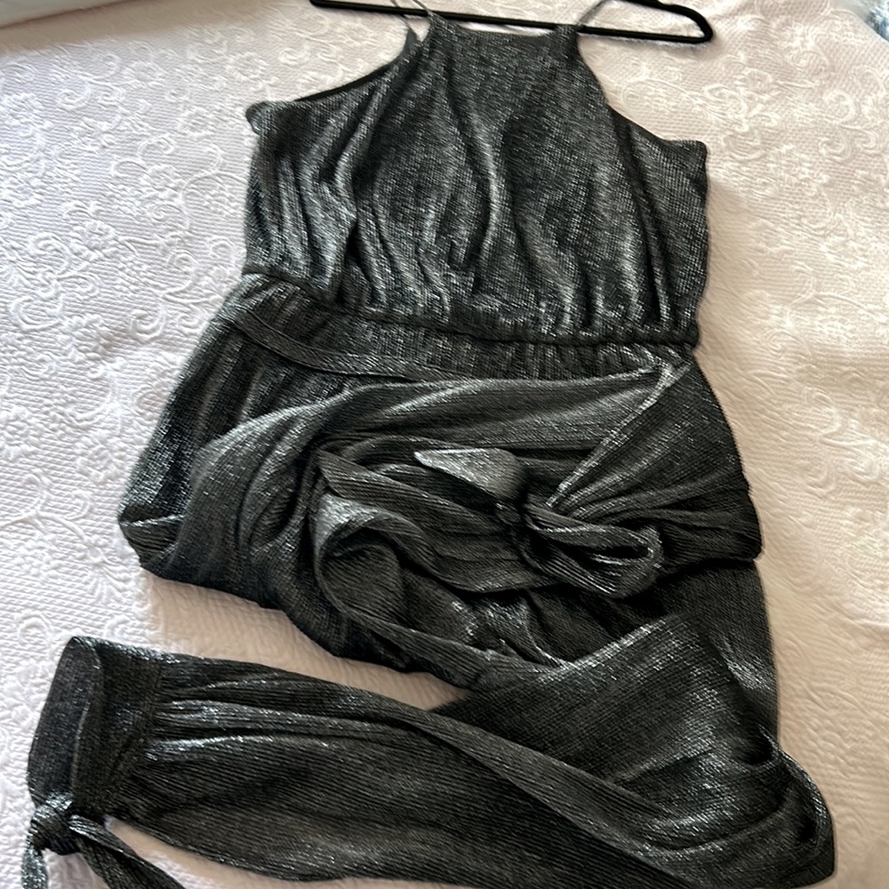 Halston Heritage Halter Top Silvery Metallic Jumpsuit Size 12